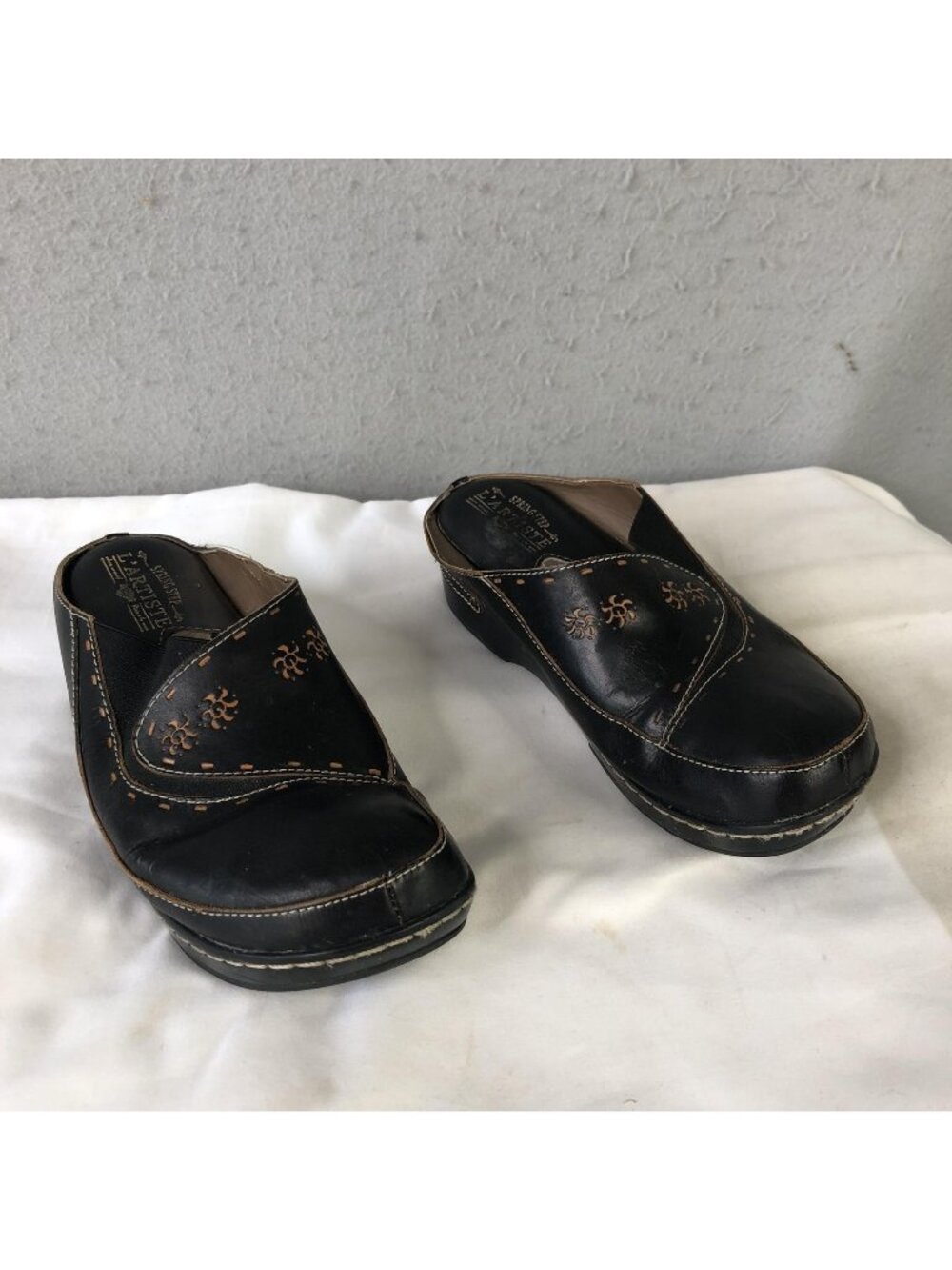 Spring Step L'Artiste Shoes Womens Size 9 Black Leather Clog Comfort Chino-B